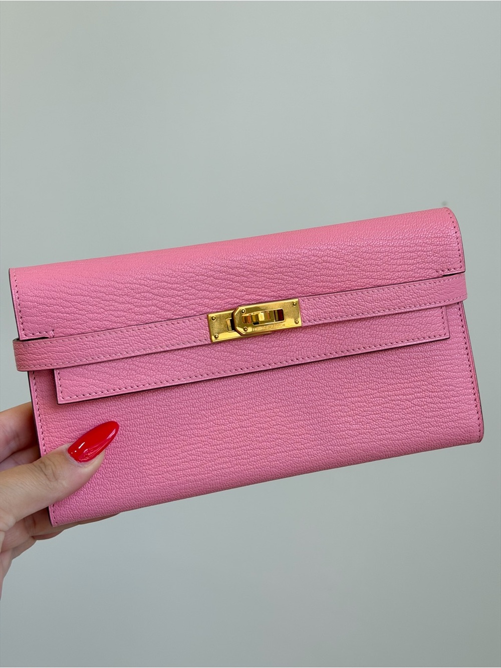 Hermes Pink Kelly Wallet with Gold Hardware 2014
